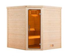 Sauna WEKA "Massivholzsauna TURKU 1", beige (natur), Saunaofen, externe Steuerung, 7,5 kW, Saunen, Blockbohlen, moderne Ganzglastür