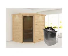 Sauna KARIBU "Mia (Fronteinstieg)", beige (naturbelassen), (ohne Ofen), Saunen, Ofen 9 kW integr. Strg