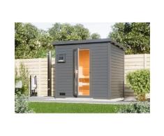 Saunahaus KARIBU "Talo 3", grau (terragrau), Saunaofen, externe Steuerung, (ohne Ofen), Saunen, Ofen 9 KW externe Strg easy