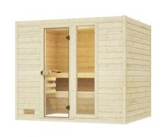 Sauna WEKA "Massivholzsauna VALIDA 4", beige (natur), Bio-Ofen, externe Steuerung, 7,5 kW, Saunen, Blockbohlen, Fensterelement, moderne Ganzglastür
