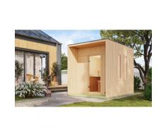 Saunahaus KARIBU "»Lars« naturbelassen", beige (naturbelassen), Bio-Kombiofen, externe Steuerung, (ohne Ofen), Saunen