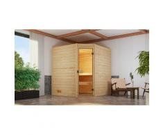 Sauna WEKA "Massivholzsauna VALIDA Eck 2", beige (natur), Saunaofen, externe Steuerung, 7,5 kW, Saunen, Blockbohlen, Eckeinstieg, moderne Ganzglastür
