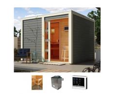 Saunahaus KONIFERA "Ruben", grau (terragrau), Saunaofen, externe Steuerung, 9 kW, Saunen, Ofen 9 KW externe Strg easy