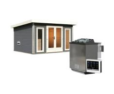 Saunahaus KARIBU "Maiko 2B", beige (naturbelassen), Bio-Ofen, externe Steuerung, 9 kW, Saunen, Ofen 9 kW Bio externe Strg easy