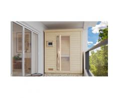 Saunahaus KARIBU "»Talo 0« mit Iso-Tür, naturbelassen", beige (naturbelassen), Saunaofen, externe Steuerung, (ohne Ofen), Saunen