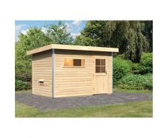 Saunahaus KARIBU "»Simon 1« mit klassischer Tür, naturbelassen", beige (naturbelassen), ohne Ofen, ohne Steuerung, (ohne Ofen), Saunen