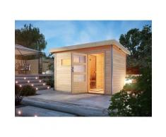 Saunahaus KARIBU "»Simon 3« mit moderner Tür, naturbelassen", beige (naturbelassen), ohne Ofen, ohne Steuerung, (ohne Ofen), Saunen