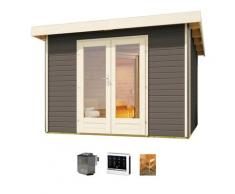 Saunahaus KONIFERA "Maiko 1 SET B", grau (terragrau), Bio-Ofen, externe Steuerung, 9 kW, Saunen, terragrau, mit Ofen 9 kW Bio externer Steuerung