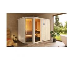 Sauna WEKA "Element-Ecksauna VARBERG 4", weiß, Saunaofen, externe Steuerung, 7,5 kW, Saunen, vorgefertigte Elemente, Fensterelement, moderne Ganzglastür