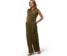 Overall ZERO "Damen Jersey-Jumpsuit mit Knopfleiste", Damen, Gr. 36, grün (schwarz olive), Jersey, Obermaterial: 70% Modal, 30% Polyester. Ärmelfutter: ohne Futter., unifarben, figurbetont lang, Overalls, Gürtel
