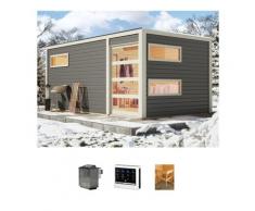 Saunahaus KONIFERA "Hagen", grau (terragrau), Bio-Ofen, externe Steuerung, 9 kW, Saunen, terragrau, mit Ofen 9 kW Bio externe Steuerung easy