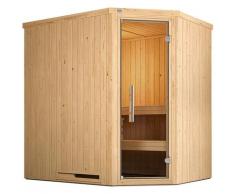 Sauna WEKA "Element-Ecksauna VARBERG 1", beige (natur), Saunaofen, integrierte Steuerung, 5,4 kW, Saunen, vorgefertigte Elemente, moderne Ganzglastür