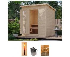 Saunahaus KARIBU "Talo 2", beige (naturbelassen), Saunaofen, integrierte Steuerung, 9 kW, Saunen, Ofen 9 kW integr. Strg