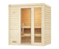 Sauna WEKA "Massivholzsauna BERGEN 1", beige (natur), Saunaofen, integrierte Steuerung, 5,4 kW, Saunen, Blockbohlen, Fensterelement, moderne Ganzglastür