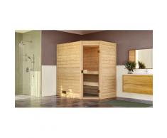 Sauna WEKA "Massivholzsauna VALIDA Eck 1", beige (natur), Saunaofen, externe Steuerung, 4,5 kW, Saunen, Blockbohlen, moderne Ganzglastür