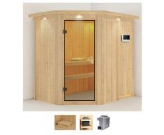 Sauna KARIBU "Clara", beige (naturbelassen), Saunaofen, externe Steuerung, 9 kW, Saunen, Ofen 9 KW externe Strg easy