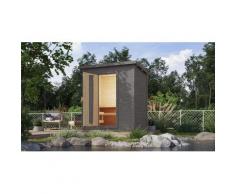 Saunahaus KARIBU "Talo 1", grau (terragrau), ohne Ofen, (ohne Ofen), Saunen, aus hochwertiger nordischer Fichte, mit Energiespartür