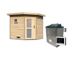 Saunahaus KARIBU "Tore", beige (naturbelassen), Saunaofen, externe Steuerung, 9 kW, Saunen, Ofen 9 KW externe Strg easy