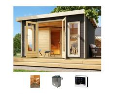 Saunahaus KONIFERA "Maiko 3 SET A", grau (terragrau), Saunaofen, externe Steuerung, 9 kW, Saunen, Ofen 9 KW externe Strg easy