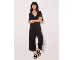 Jumpsuit APRICOT "Jumpsuit mit Knopfleiste", Damen, Gr. XS (34), N-Gr, schwarz, gewebt, Obermaterial: 92% Lyocell CLY. 8% Leinen LI., uni, normal normal, V-Ausschnitt, krempelbar, Overalls Jumpsuit, mit Krempelarmen