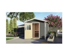 Saunahaus KARIBU "»Bosse 1« mit Vorraum und klassischer Tür, terragrau", grau (terragrau), ohne Ofen, ohne Steuerung, (ohne Ofen), Saunen, Mit 9 kW Ofen Bio mit externe Steuerung easy