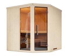 Sauna WEKA "Element-Ecksauna VARBERG 3", weiß, ohne Ofen, ohne Steuerung, (ohne Ofen), Saunen, vorgefertigte Elemente, moderne Ganzglastür, bodenl. Fensterelement