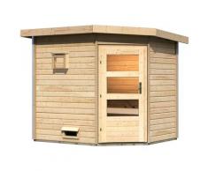 Saunahaus KARIBU "Tore", beige (naturbelassen), ohne Ofen, (ohne Ofen), Saunen, moderne Tür