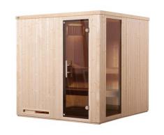 Sauna WEKA "Elementsauna HALMSTAD 2", beige (natur), Saunaofen, integrierte Steuerung, 5,4 kW, Saunen, vorgefertigte Elemente, Fensterelement, moderne Ganzglastür