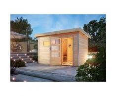 Saunahaus KARIBU "»Simon 1« mit moderner Tür, naturbelassen", beige (naturbelassen), Saunaofen, externe Steuerung, (ohne Ofen), Saunen