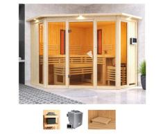 Sauna KARIBU "Adele", beige (naturbelassen), Bio-Kombiofen, externe Steuerung, 9 kW, Saunen, Ofen 9 kW Bio externe Strg easy
