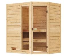 Sauna WEKA "Massivholzsauna VALIDA Eck 1", beige (natur), Bio-Ofen, externe Steuerung, 7,5 kW, Saunen, Blockbohlen, Fensterelement, moderne Glastür