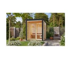 Saunahaus KARIBU "Anja 1", braun (naturbelassen, anthrazit), Bio-Ofen, externe Steuerung, 9 kW, Saunen