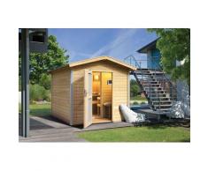 Saunahaus KARIBU "»Bosse 1« mit Vorraum und Milchglastür, naturbelassen", beige (naturbelassen), Saunaofen, externe Steuerung, (ohne Ofen), Saunen, 9 KW Ofen mit externe Steuerung easy