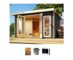 Saunahaus KONIFERA "Maiko 3 SET B", grau (terragrau), Saunaofen, externe Steuerung, 9 kW, Saunen, Ofen 9 KW externe Strg easy