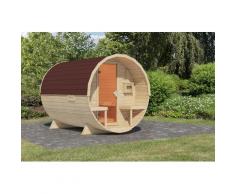 Fasssauna KARIBU "naturbelassen mit Schindeln rot", beige (naturbelassen), ohne Ofen, (ohne Ofen), Saunen, aus hochwertiger nordischer Fichte