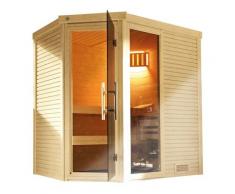 Sauna WEKA "Massivholzsauna CUBILIS ECK 1", beige (natur), Bio-Ofen, externe Steuerung, 4,5 kW, Saunen, Blockbohlen im wekaLine-Profil, Fensterelement, Ganzglastür