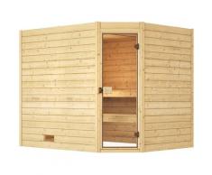 Sauna WEKA "Massivholzsauna VALIDA Eck 3", beige (natur), Bio-Ofen, externe Steuerung, 9 kW, Saunen, Blockbohlen, moderne Ganzglastür