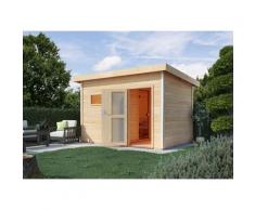 Saunahaus KARIBU "»Simon 2« mit Milchglastür, naturbelassen", beige (naturbelassen), Saunaofen, externe Steuerung, (ohne Ofen), Saunen