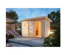 Saunahaus KARIBU "»Simon 1« mit moderner Tür, naturbelassen", beige (naturbelassen), ohne Ofen, ohne Steuerung, (ohne Ofen), Saunen