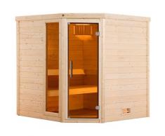 Sauna WEKA "Massivholzsauna TURKU 2", beige (natur), Saunaofen, integrierte Steuerung, 9 kW, Saunen, Blockbohlen, Fensterelement, moderne Ganzglastür