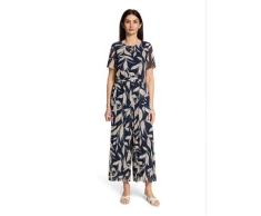 Overall BETTY & CO "Damen mit Plissee", Damen, Gr. 36, Normalgrößen, bunt (dunkelblau, nature), Obermaterial: 100% Polyester. Futter: 100% Polyester, figurumspielend lang, V-Ausschnitt, Overalls Overall