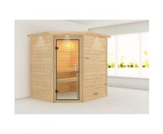 Sauna KARIBU "Mia (Fronteinstieg)", beige (naturbelassen), (ohne Ofen), Saunen, inklusive Ofenschutzgitter und Tür