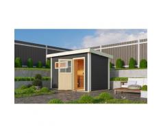 Saunahaus KARIBU "»Simon 1« mit klassischer Tür, terragrau", grau (terragrau), ohne Ofen, ohne Steuerung, (ohne Ofen), Saunen, 9 kW Bio Ofen mit externer Steuerung easy