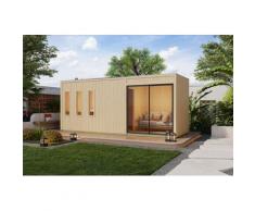 Saunahaus KARIBU "Montana" naturbelassen", beige (naturbelassen), Saunaofen, externe Steuerung, 400 kW, Saunen, aus hochwertiger nordischer Fichte