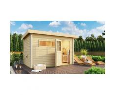 Saunahaus KARIBU "»Simon 3« mit klassischer Tür, naturbelassen", beige (naturbelassen), Saunaofen, externe Steuerung, (ohne Ofen), Saunen