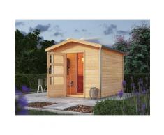 Saunahaus KARIBU "»Bosse 1« mit Vorraum und moderner Tür, naturbelassen", beige (naturbelassen), ohne Ofen, ohne Steuerung, (ohne Ofen), Saunen