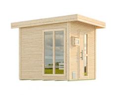 Saunahaus WEKA "Design-Saunahaus KUOPIO 2", beige (natur), Saunaofen, externe Steuerung, 9 kW, Saunen, Blockbohlen im wekaLine-Profil, bodentiefes Fensterelement