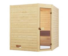 Sauna WEKA "Massivholzsauna VALIDA Eck 1.8", beige (natur), Saunaofen, externe Steuerung, 5,4 kW, Saunen, Blockbohlen, Eckeinstieg, moderne Ganzglastür