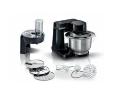 BOSCH Küchenmaschine "MUMS2EB01 MUM Serie 2", schwarz, B:26,6cm H:26,6cm T:27,7cm, Küchenmaschinen, Durchlaufschnitzler, 3 Reibescheiben, Patisserieset Edelstahl, Küchenmaschine