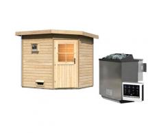 Saunahaus KARIBU "Tore", beige (naturbelassen), Bio-Ofen, externe Steuerung, 9 kW, Saunen, Ofen 9 kW Bio externe Strg easy